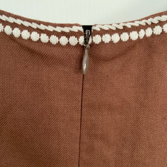 Tommy Bahama Linen Silk Sheath Embroidered Sleeveless Midi Dress Brown Size 8 - Picture 6 of 11